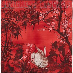 FERRAGAMO red & cream floral YEAR OF THE RABBIT silk scarf NWT + gift envelope🎁